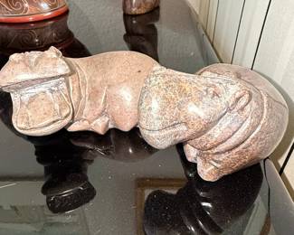 Hand-Carved Stone Hippopotamus Figurines (Set of 2)