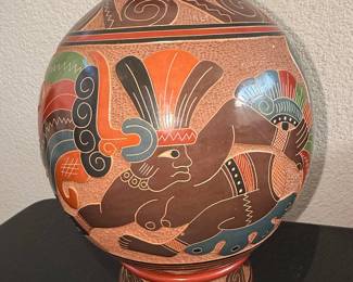 Nicaraguan Ceramic Vase with Figural Relief by San Juan de Oriente