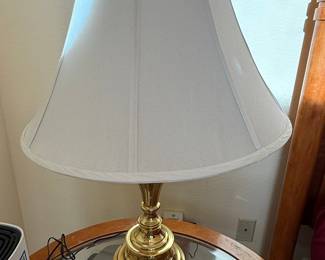 Brass Table Lamp with White Drum Shade
