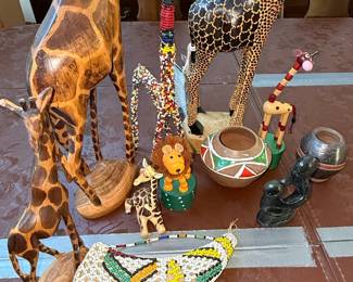 Collection of African Giraffe Figurines and Beaded Art