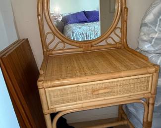 Vintage Rattan Vanity Table with Mirror