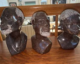 Set of Three Vintage African Soapstone Busts
