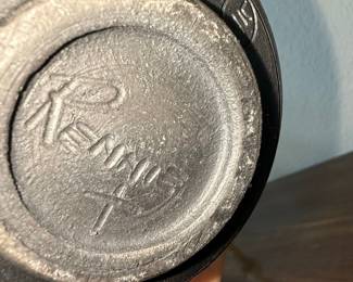 Kenji Yoshikawa Studio Art Pottery Vase with Wave Motif and Twig Closure