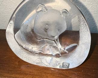 Mats Jonasson Crystal Panda Paperweight