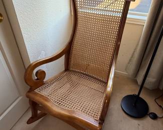 Antique Lincoln Style Cane Seat and Back Rocking Chair