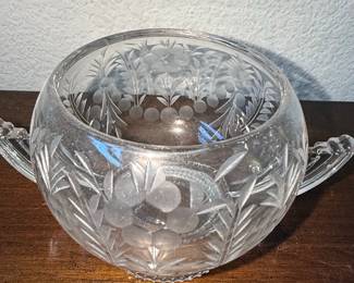 Antique Cut Crystal Footed Bowl with Handles