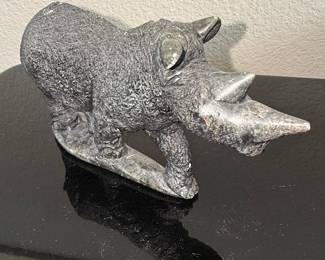Hand-Carved Soapstone Rhinoceros Figurine