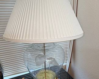 Vintage Etched Glass Table Lamp with Pleated Shade