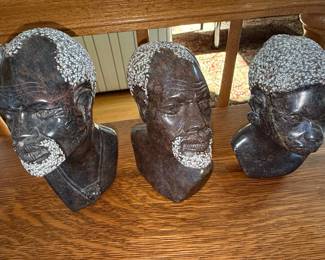Set of Three Vintage African Soapstone Busts