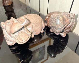 Hand-Carved Stone Hippopotamus Figurines (Set of 2)
