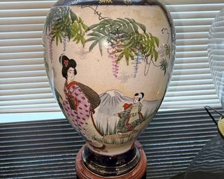 Japanese Satsuma Vase with Geishas and Mount Fuji