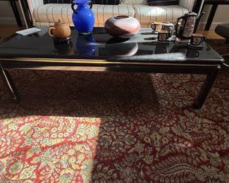Vintage Black Lacquer Chinoiserie Coffee Table with Gold Trim