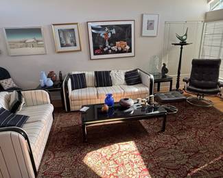 Mid-Century Modern Striped Sofa and Armchair Set