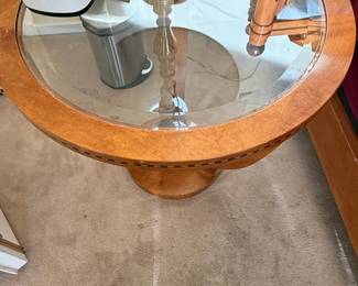 Art Deco Style Pedestal Side Table with Glass Top