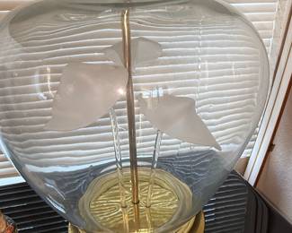 Vintage Etched Glass Table Lamp with Pleated Shade
