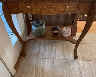 Antique Tiger Oak Library Table with Drawer