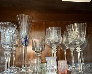 Assorted Crystal and Glassware Set with Blue Accents