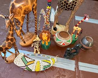 Collection of African Giraffe Figurines and Beaded Art