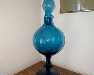 Large Cobalt Blue Blenko Glass Genie Bottle/Decanter