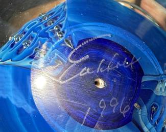 Glass Paperweight with Blue Millefiori Design