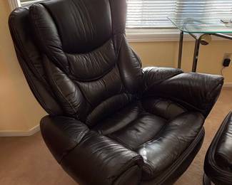Black Leather Swivel Recliner and Ottoman Set