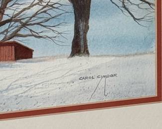 Carol Cimbor Watercolor Painting of Barn in Winter