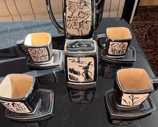 Mid-Century Modern "Hieroglyphic" Ceramic Coffee Set