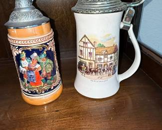 Vintage German Beer Steins - "Old Coach House, York" and Bavarian Scene