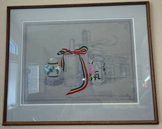 Still Life with Bow and Vases Drawing by Dorrell, 1988