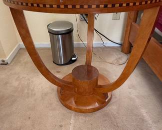 Art Deco Style Pedestal Side Table with Glass Top