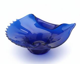 Large Cobalt Blue Murano Glass Bowl with Spiked Rim