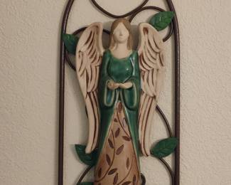 Wrought Iron and Ceramic Angel Wall Decor