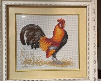 Framed Cross-Stitch Rooster