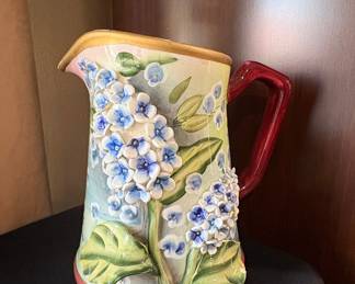 Pottery Hand-Painted Pitcher with Flowers