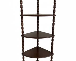 Vintage Spool Turned Wood Corner Shelf Unit