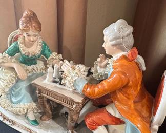 Porcelain Figurine of a Couple Playing Chess
