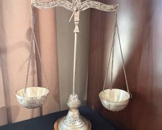 Ornate Silver-Plated Balance Scale with Decorative Pedestal
