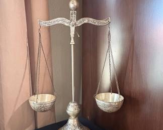 Ornate Silver-Plated Balance Scale with Decorative Pedestal