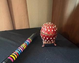 Red Enamel and Crystal Fabergé Style Egg Trinket Box