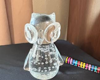 Vintage Blenko Art Glass Owl Figurine Paperweight