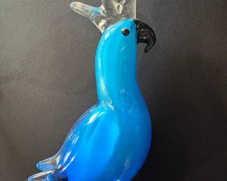 Murano Style Blown Glass Blue Cockatoo
