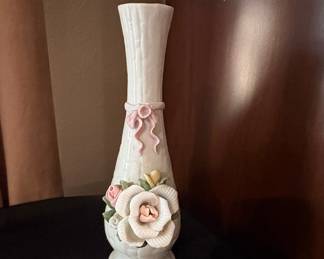 Vintage Capodimonte Style Ceramic Vase with Applied Roses and Bow