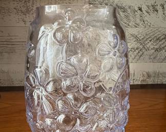 Vintage Clear Glass Embossed Flower Vase