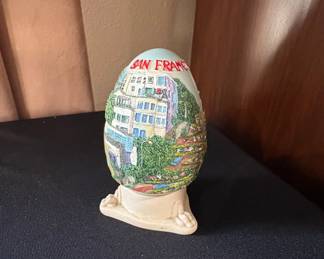 San Francisco Victorian House Egg Figurine with Stand