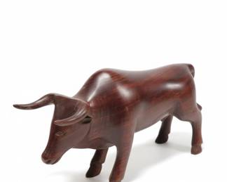 Carved Wooden Bull Figurine