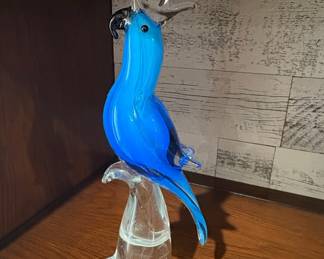 Murano Style Blown Glass Blue Cockatoo