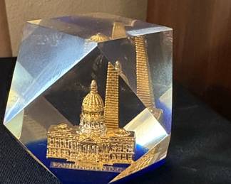 Washington D.C. Landmark Crystal Paperweight with U.S. Capitol and Washington Monument