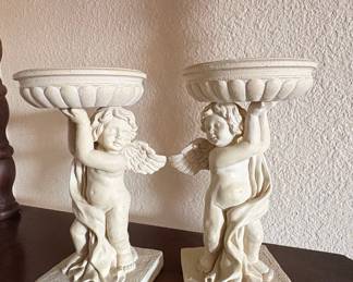 Pair of Cherub Pedestal Bird Baths