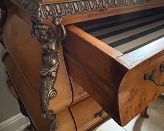 Antique Burlwood Bombe Chest of Drawers with Ormolu Mounts