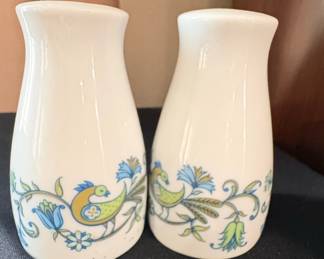 Vintage Ceramic Salt and Pepper Shakers with Bird and Floral Motif